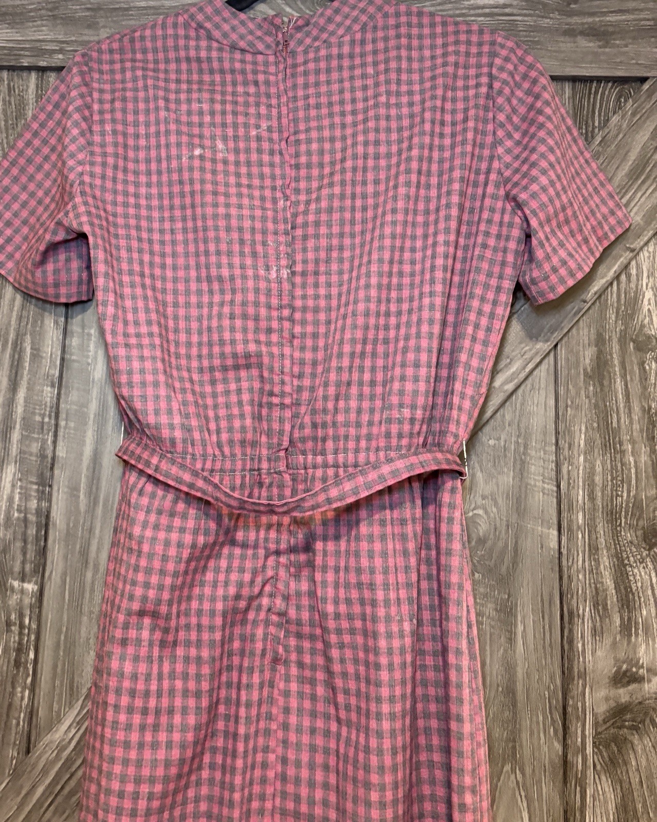 Union Made Vintage 60s Nancy Greer Dress Plaid Thin Belted Small Black Red