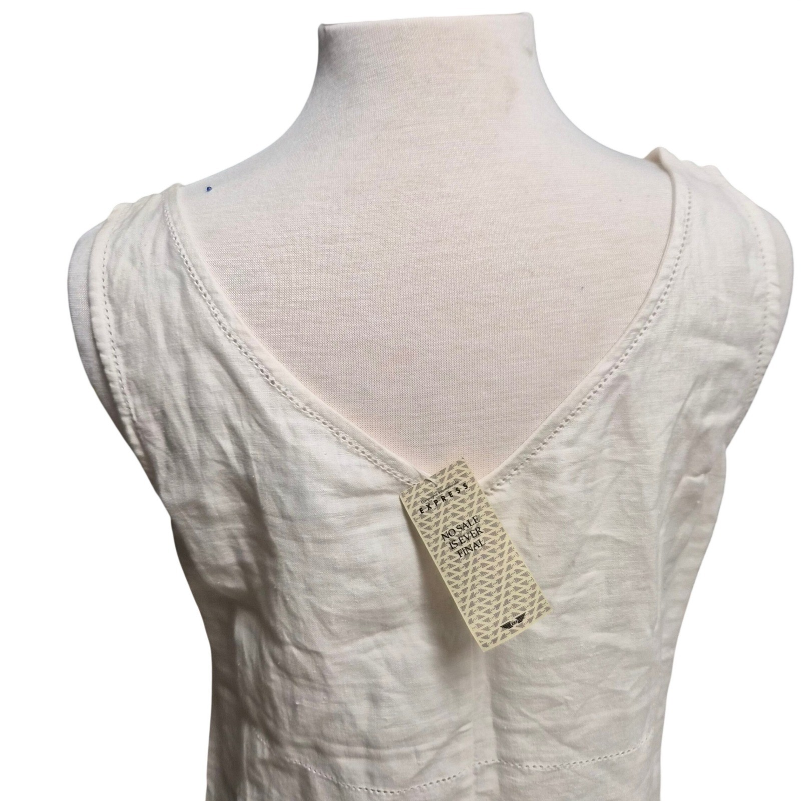 Compagnie Internationale Express White Linen Sleeveless V-Neck Dress NWT 11/12