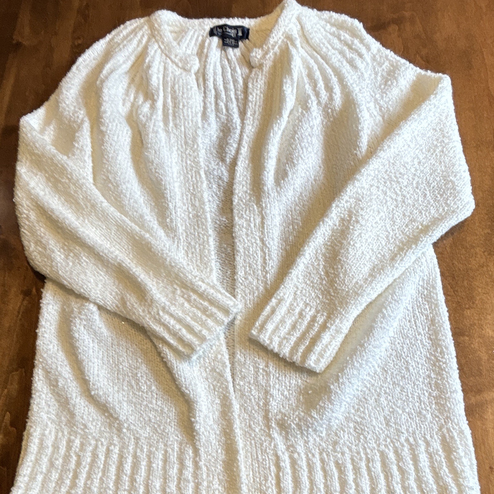 Vintage Le Chois II White Chenille Boucle Cardigan Sweater Sz 40 Taiwan 80s