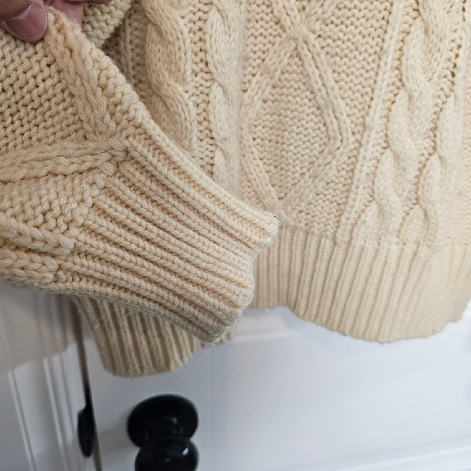 Vintage Cable Knit Sweater Womens XL 90s Tan Cottage Pullover Academia Preppy