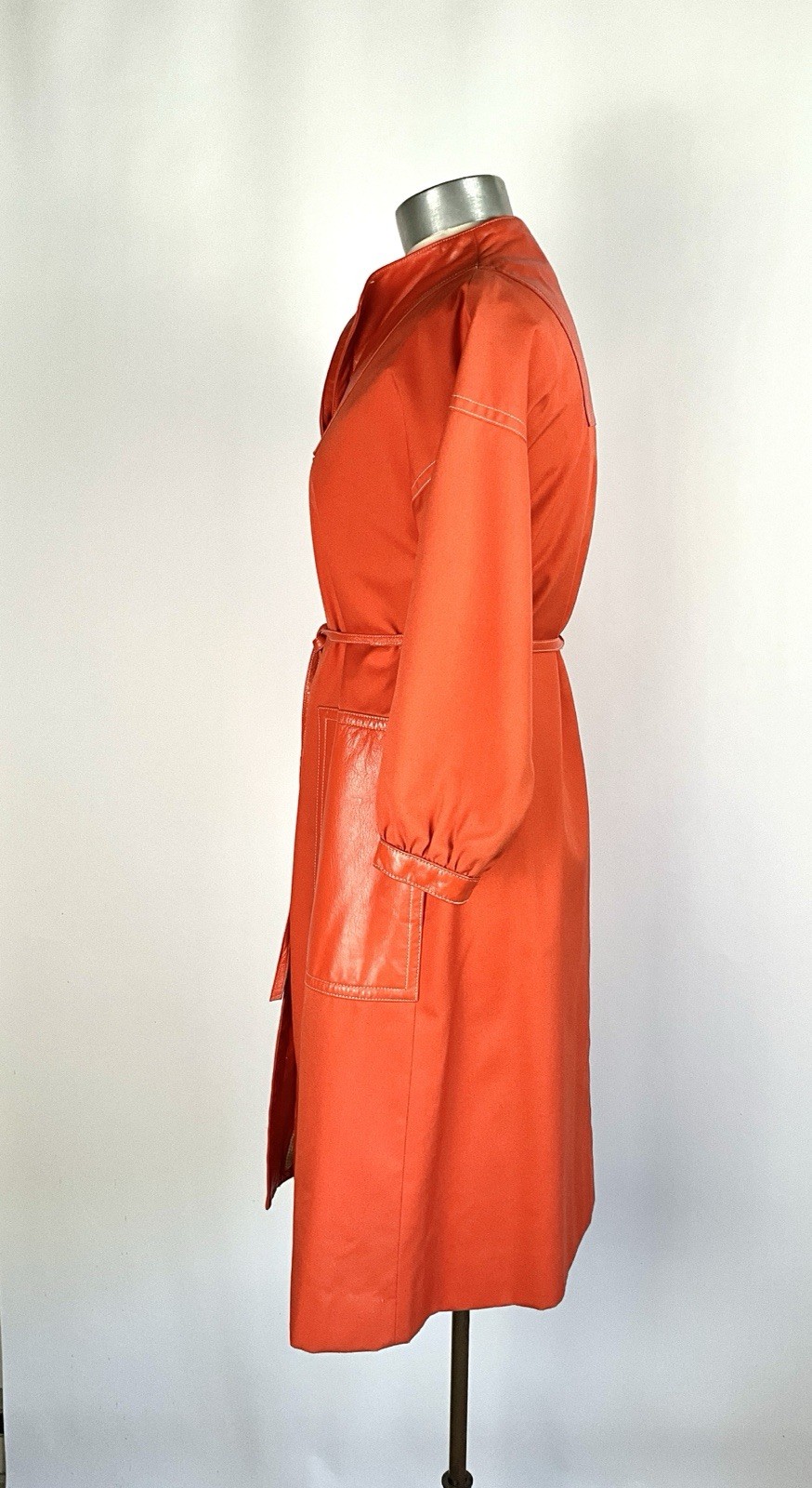 Vintage 1960’s Bonnie Cashin Sills Tangerine Canvas Coat w Big Leather Pocket