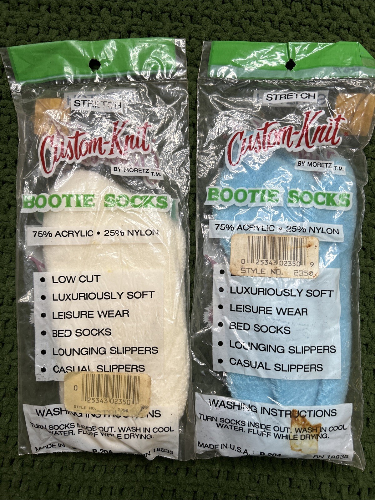 Orlon Booties Socks Lot Acrylic Nylon Blue & White Booties 2 Pack VTG NOS Fuzzy.