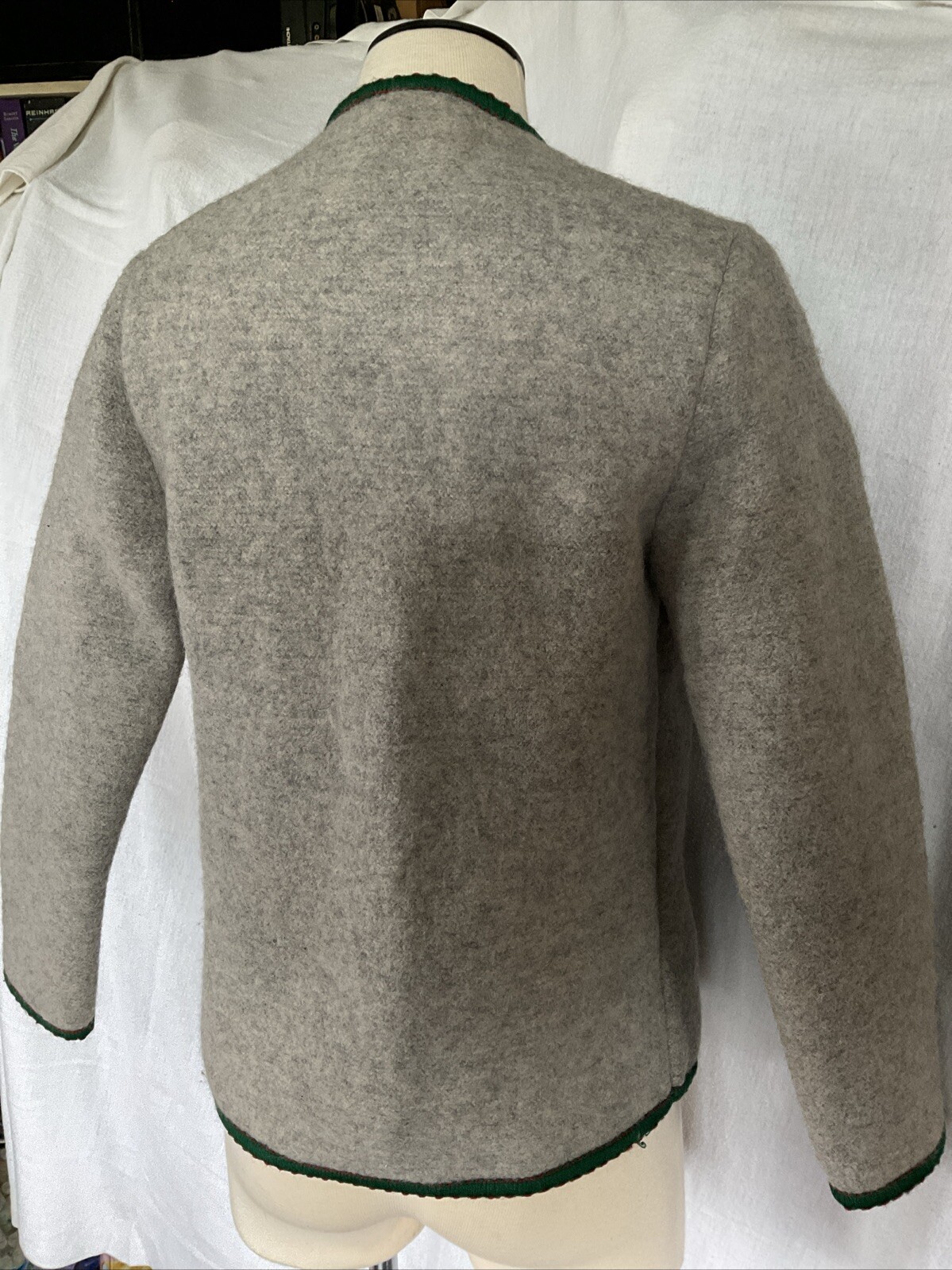 Vintage 1960s Austria Boiled Wool Cardigan Size XS/S Gray Red Green