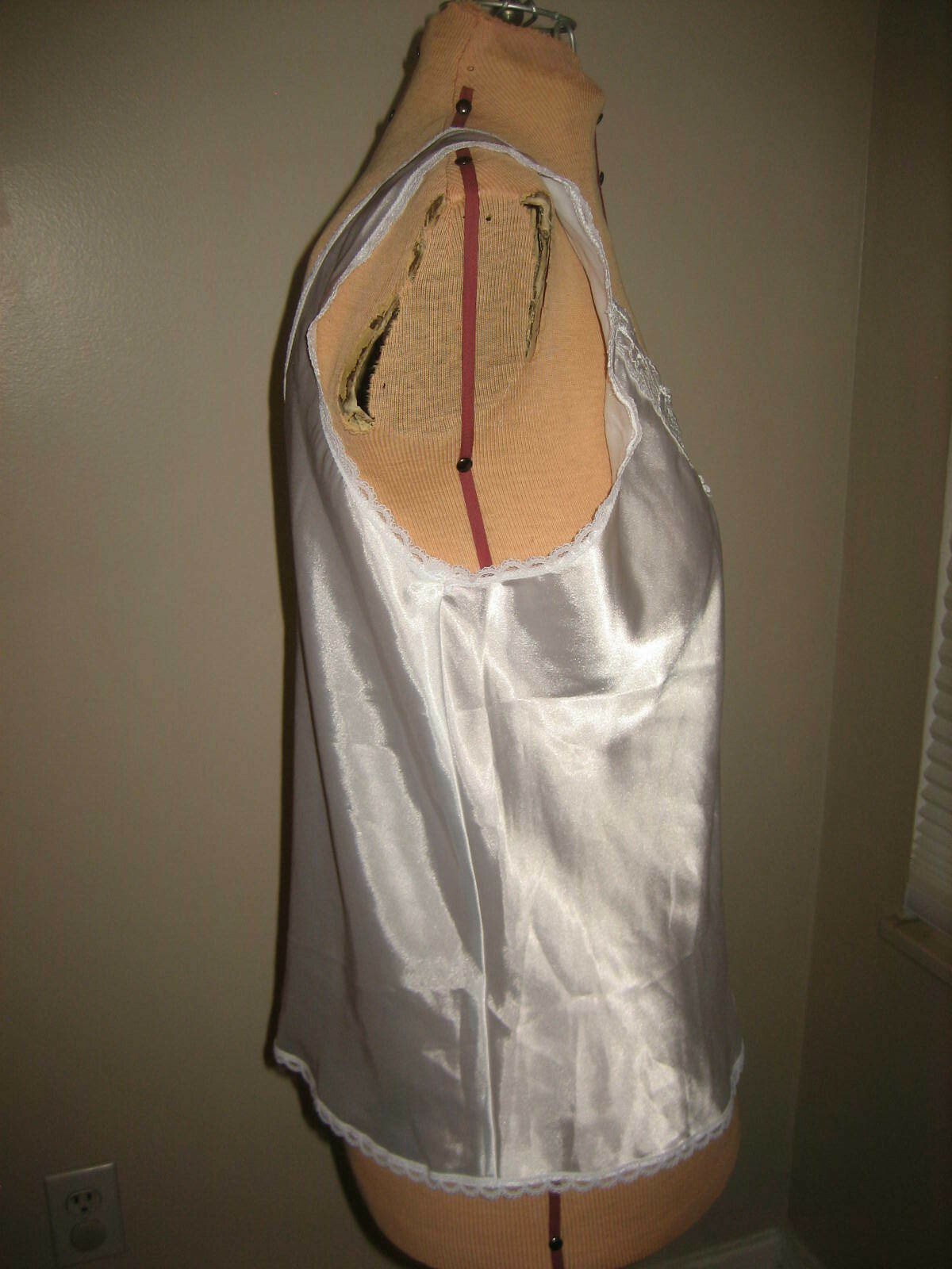 SANMARK STARDUST White Polyester Satin Camisole, Lace Trim – 32008 – Size M