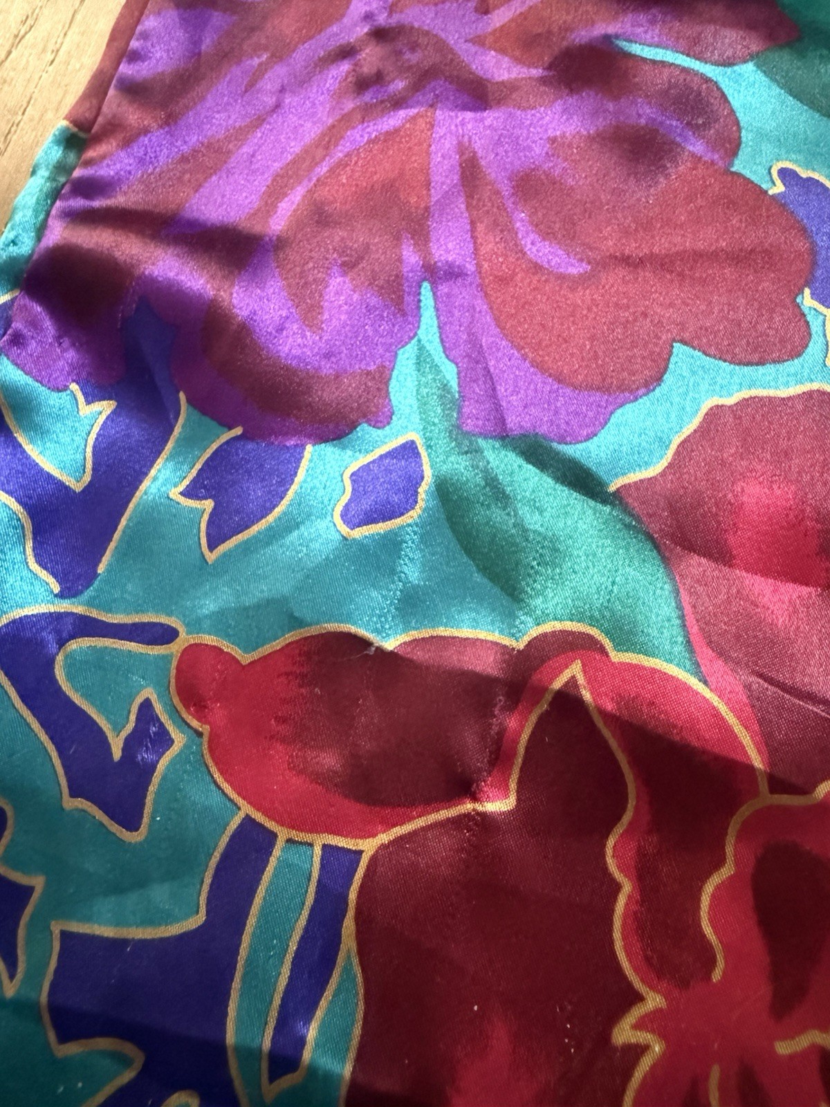 Vintage Intimate Pleasures Floral Satin Robe Lounge 22/24 Teal Pink Button Up