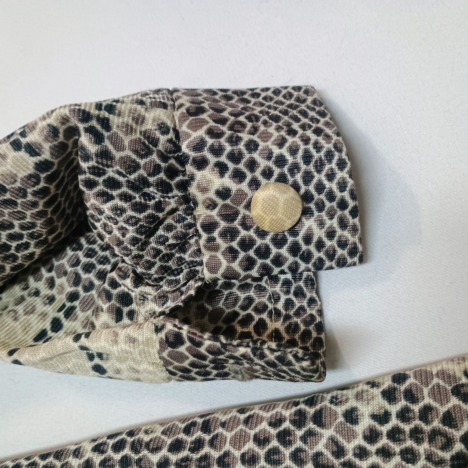 Vtg L’Aiglon Shift Mod Snake Print Rhinestone Mock Long Sleeve Dress