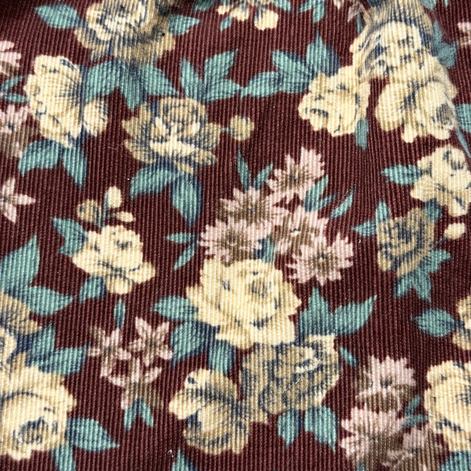 Bedford Fair Vintage Floral Corduroy Maxi Shirt Dress Brown Burgundy Cotton 12