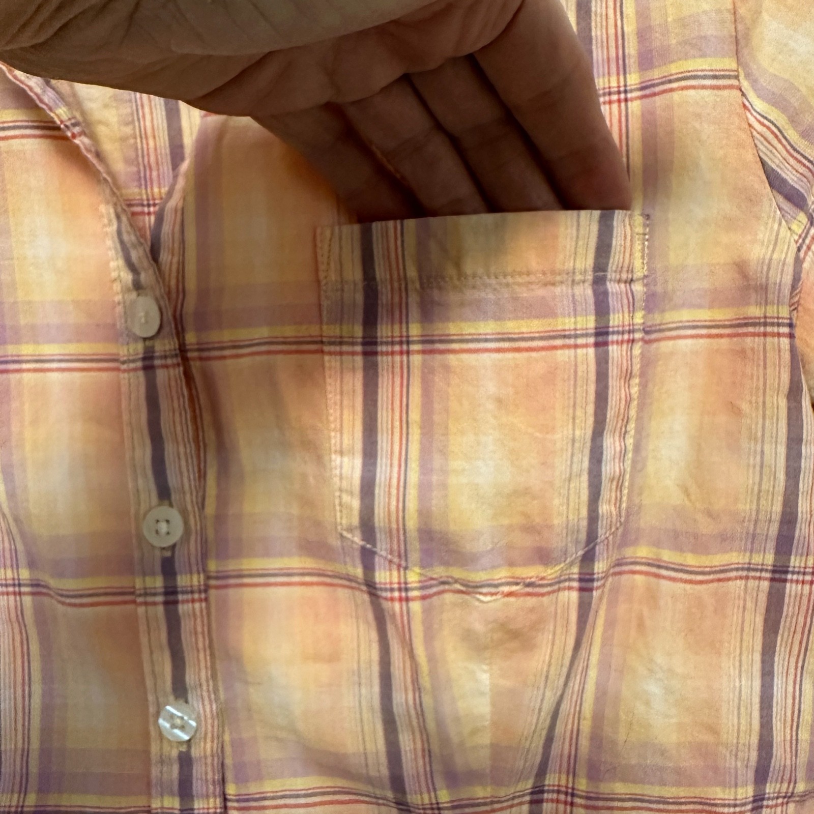 Vintage Dockers Peach Plaid Button Down Western Shirt S Rodeo Y2K 90s Cowgirl