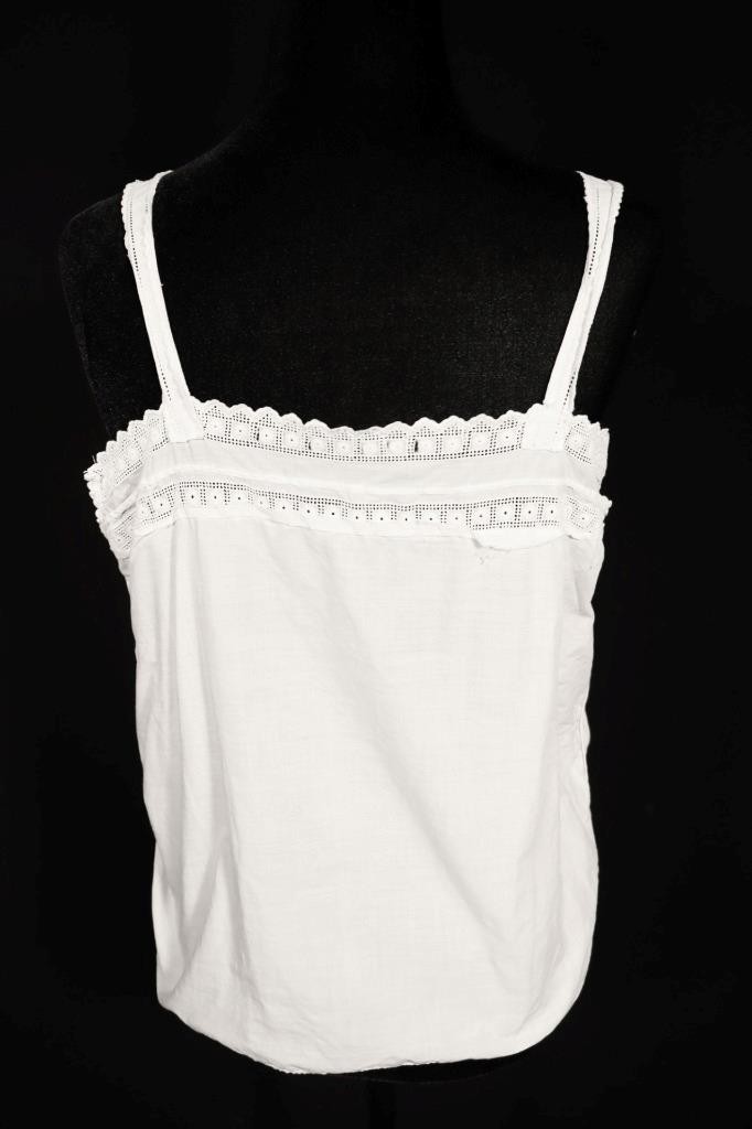 Antique French 1920’s White Cotton Camisole Size Medium Excellent Condition