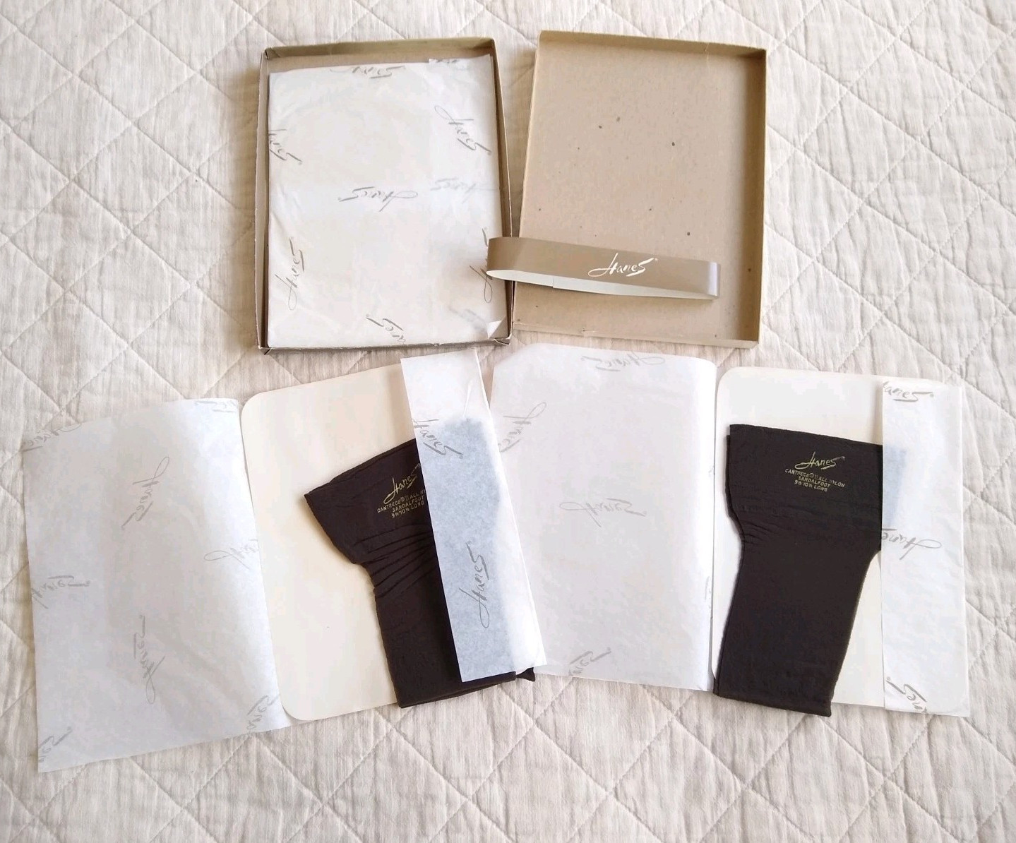 Vintage Hanes Stockings 220L-5 Sandalfoot Barely Black 9 1/2-10 1/2 long, box 2