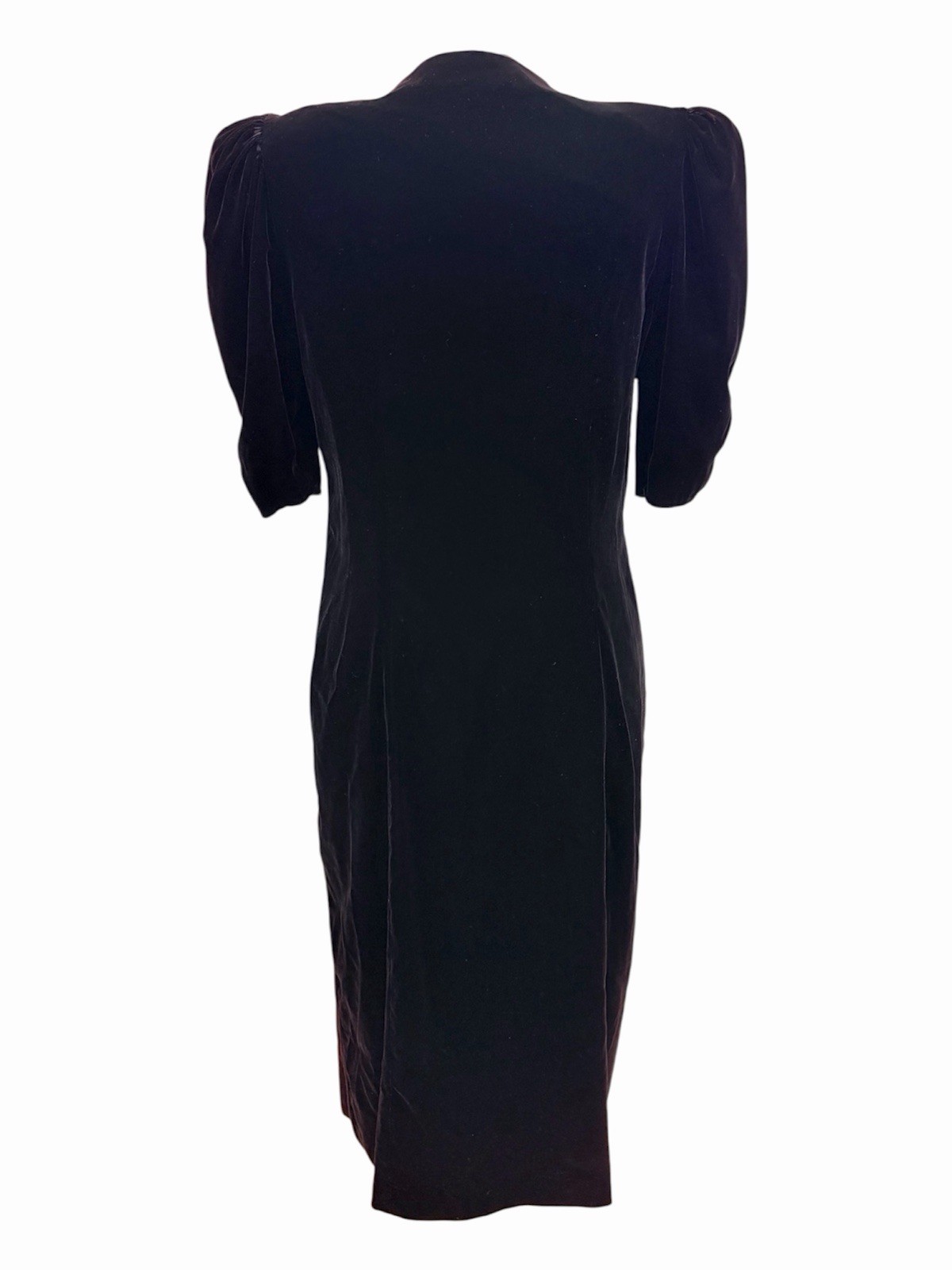 Vintage Karen Lucas for Niki Black Velvet Dress Size 10 Rhinestone Puff Sleeve