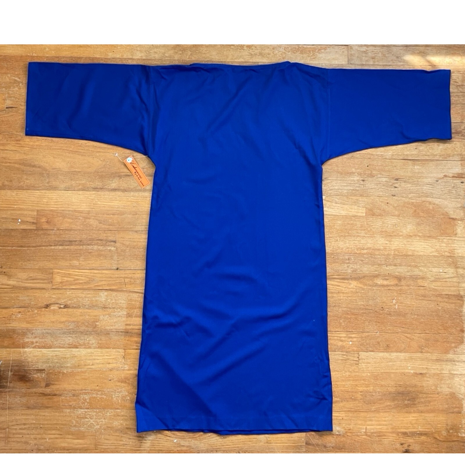 Vintage Butterfly Embroidered Dress Size Medium 1970s Cobalt Blue Twill Wool