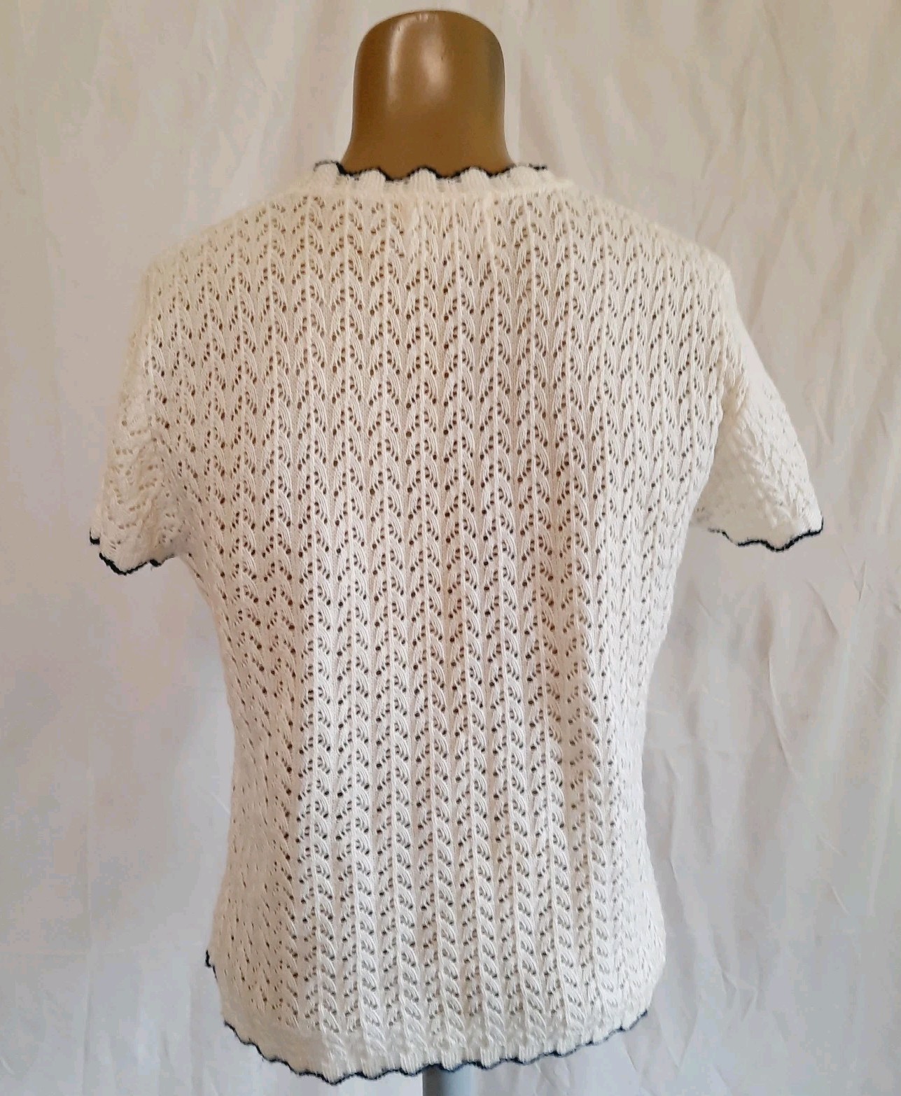 Vintage Billie Jo Knit Scalloped Neckline Contrasting Trim Cottagecore Sweater