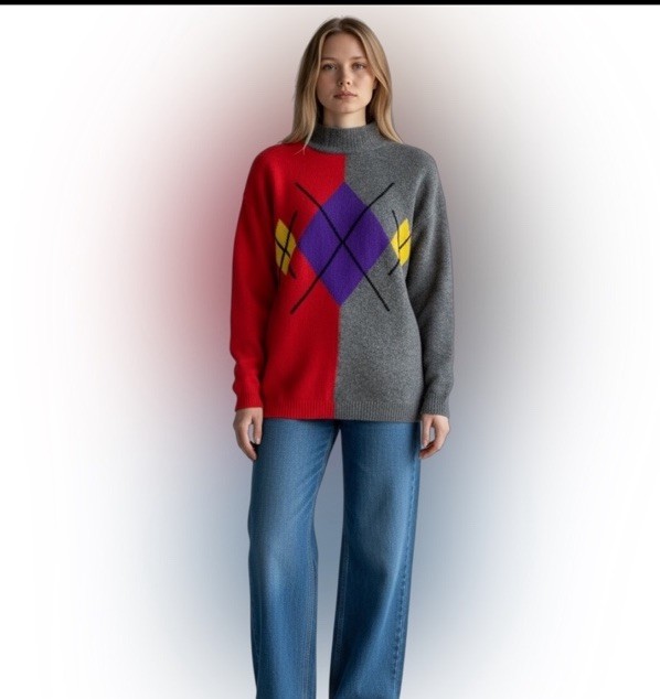VINTAGE 90’s Argyle Sweater Lambswool Angora Blend Preppy Academia Women’s M