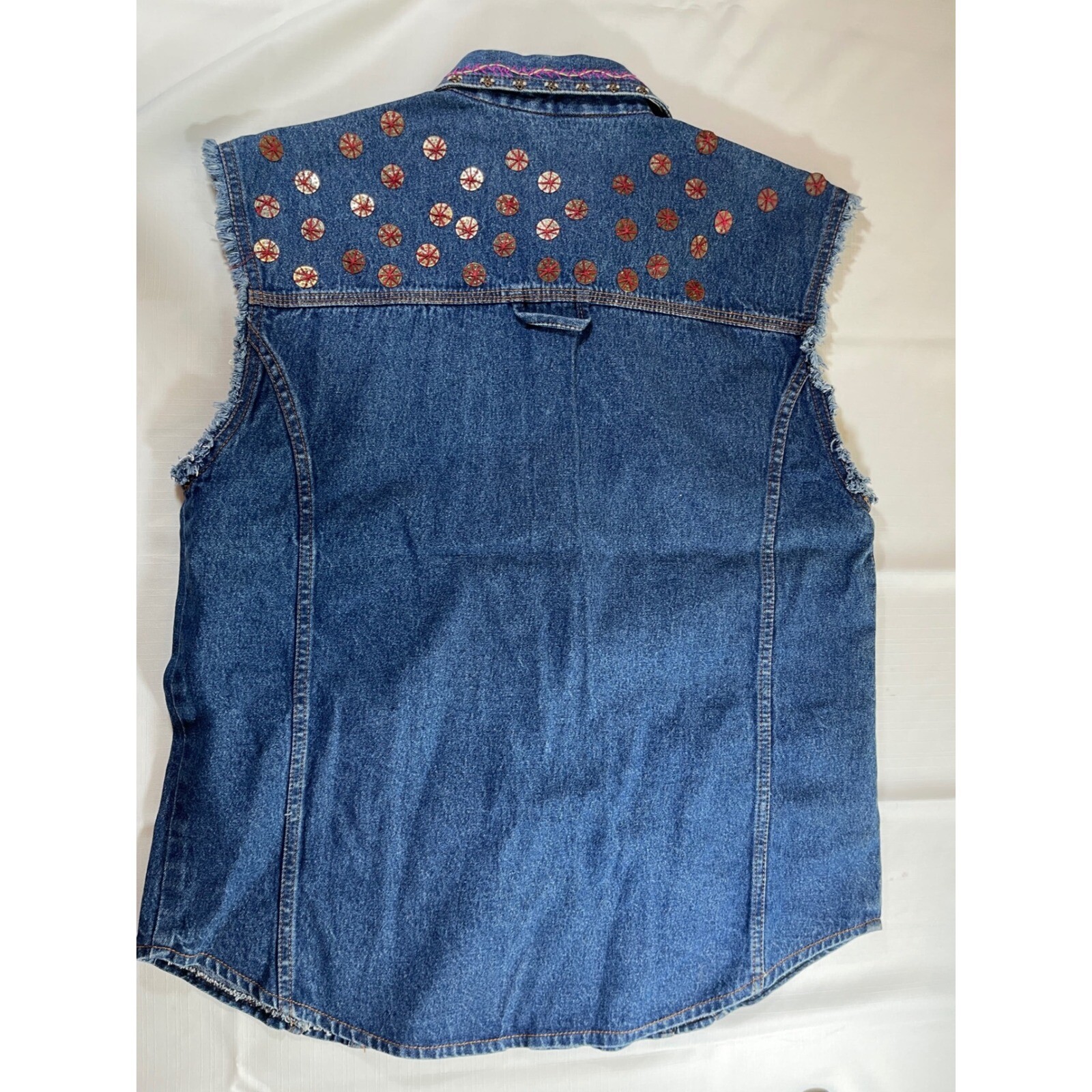 Midnight Run Denim Vest Embroidered Sleeveless Jean Jacket L