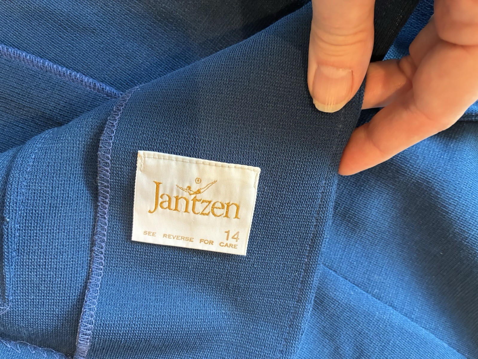Vintage 70s Jantzen Women’s Suit Navy Blue Polyester Size Large Machine Wash