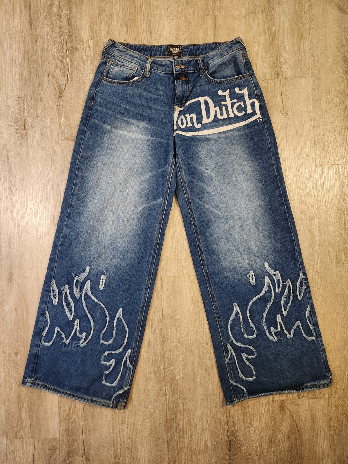 Vintage Von Dutch Jeans Denim Wide Leg Size 7 Y2K Skater Baggy 28×30