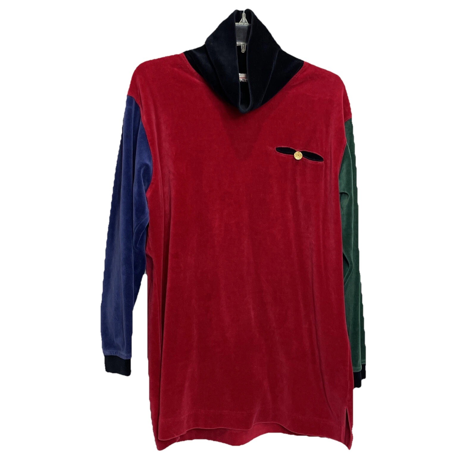 Talbots Vintage 90s Holiday Colorblock Velvet Turtleneck Tunic Pullover Size M
