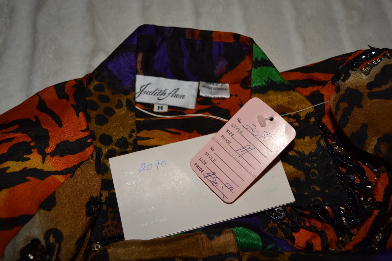 Judith Ann Rare Vintage Silk Button Down NWT – Sequin Embellished Hi-Lo Blouse M