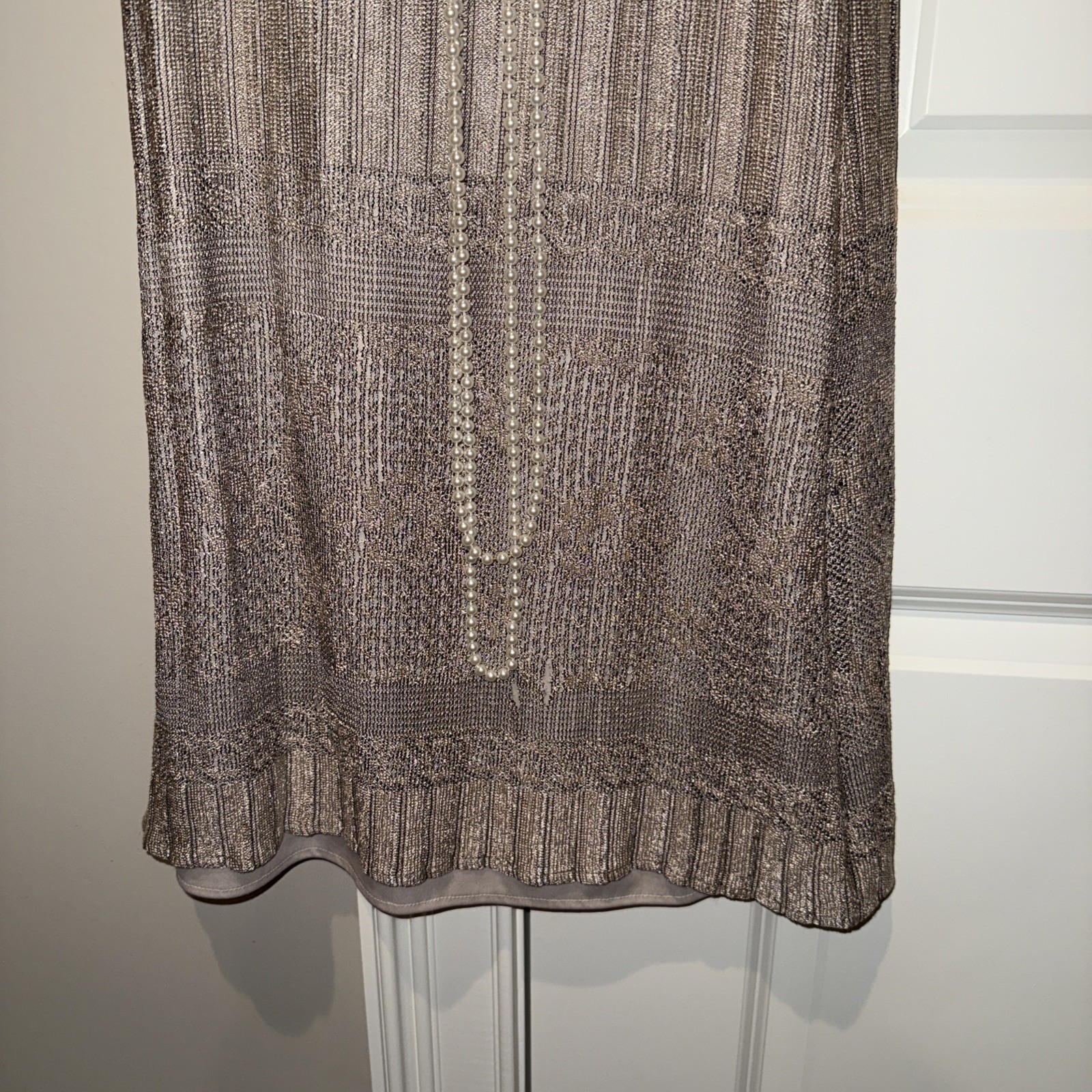Vintage 90s Gold Crochet Mini Dress Small Petite Ethereal Lurex Grunge