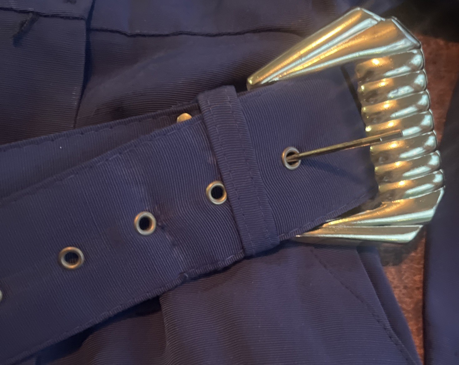 Vintage Positive Influence Navy Belted Midi Dress USA Art Deco Buttons Size 6