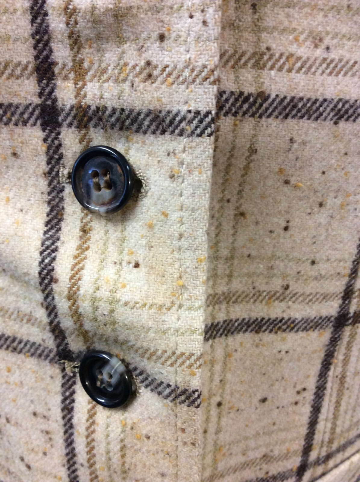 wool Suit XS 34 top 22X28.5 pant tan Brown 2 Piece Pant Suit Vintage 70’s plaid