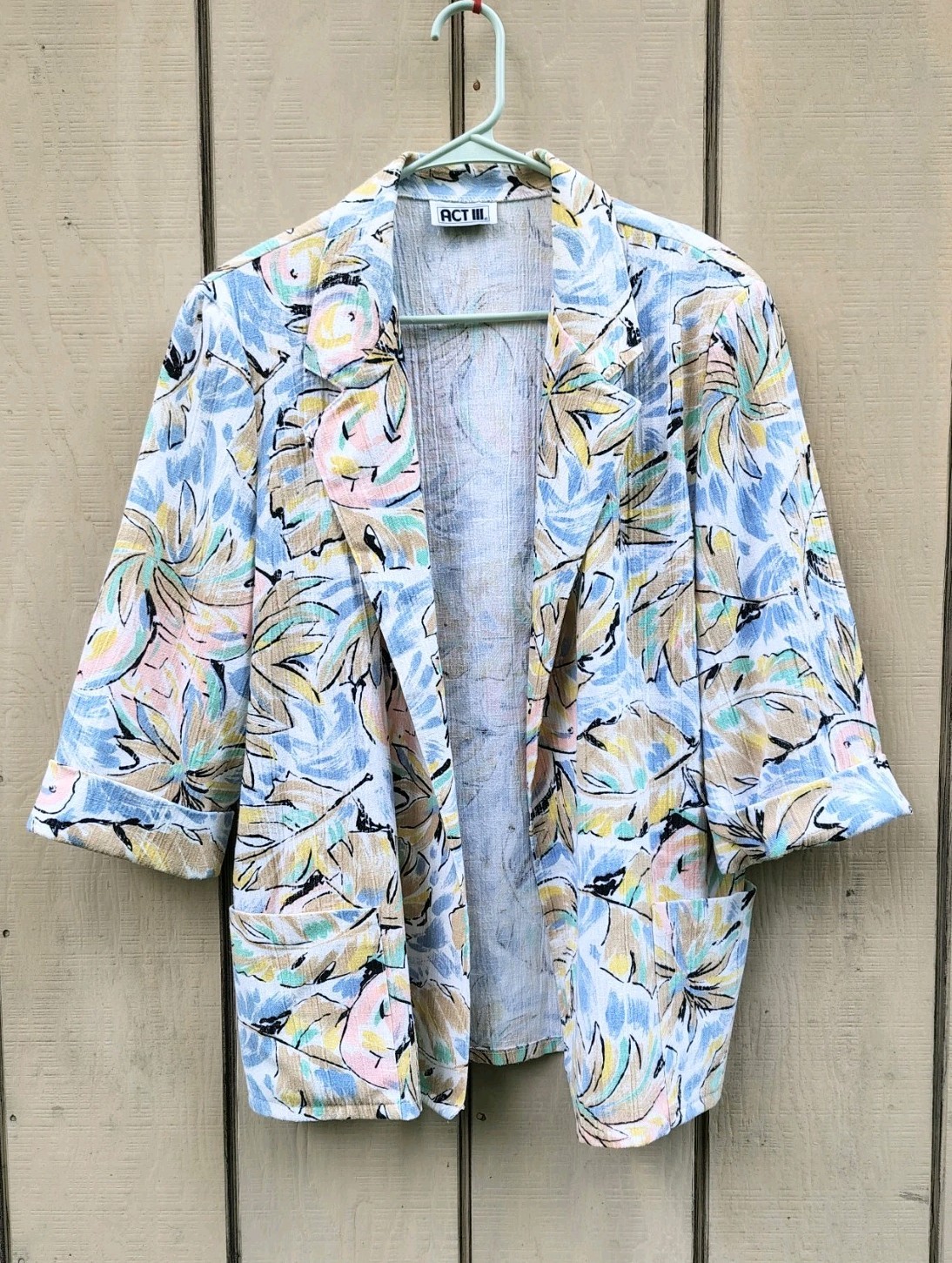 ACT III Vintage Blazer Floral Open Front Jacket Pastel Tropical Coastal 80’s