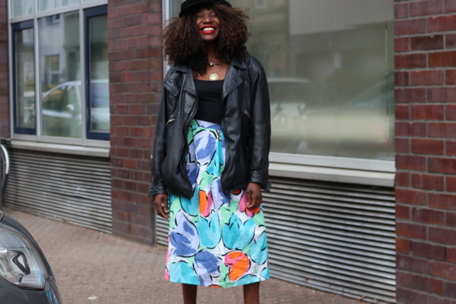 Vintage Midi Skirt Floral High Waist Cotton Multicoloured 70s A Line