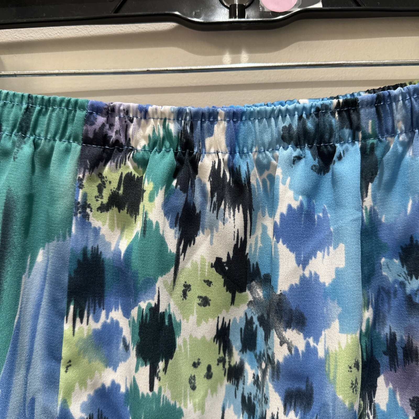 Nikki Womens Midi Skirt Sz M Blue Color Splash Boho Retro Prairie Pheasant Hip