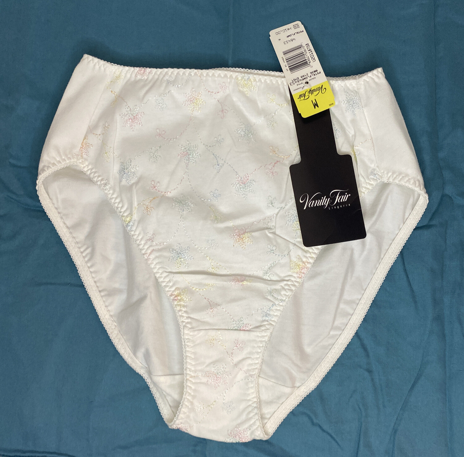 New w Tags Vtg Vanity Fair High Cut Cotton Panties Medium White Floral NOS 48453