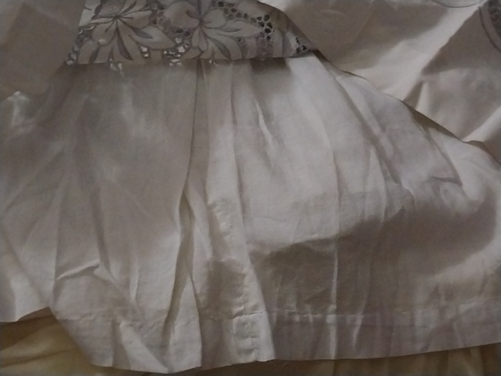 VTG 50’S LINEN LACE DOILY CUTWORK ROCKABILLY HOUSEWIFE FARMHOUSE COQUETTE DRESS