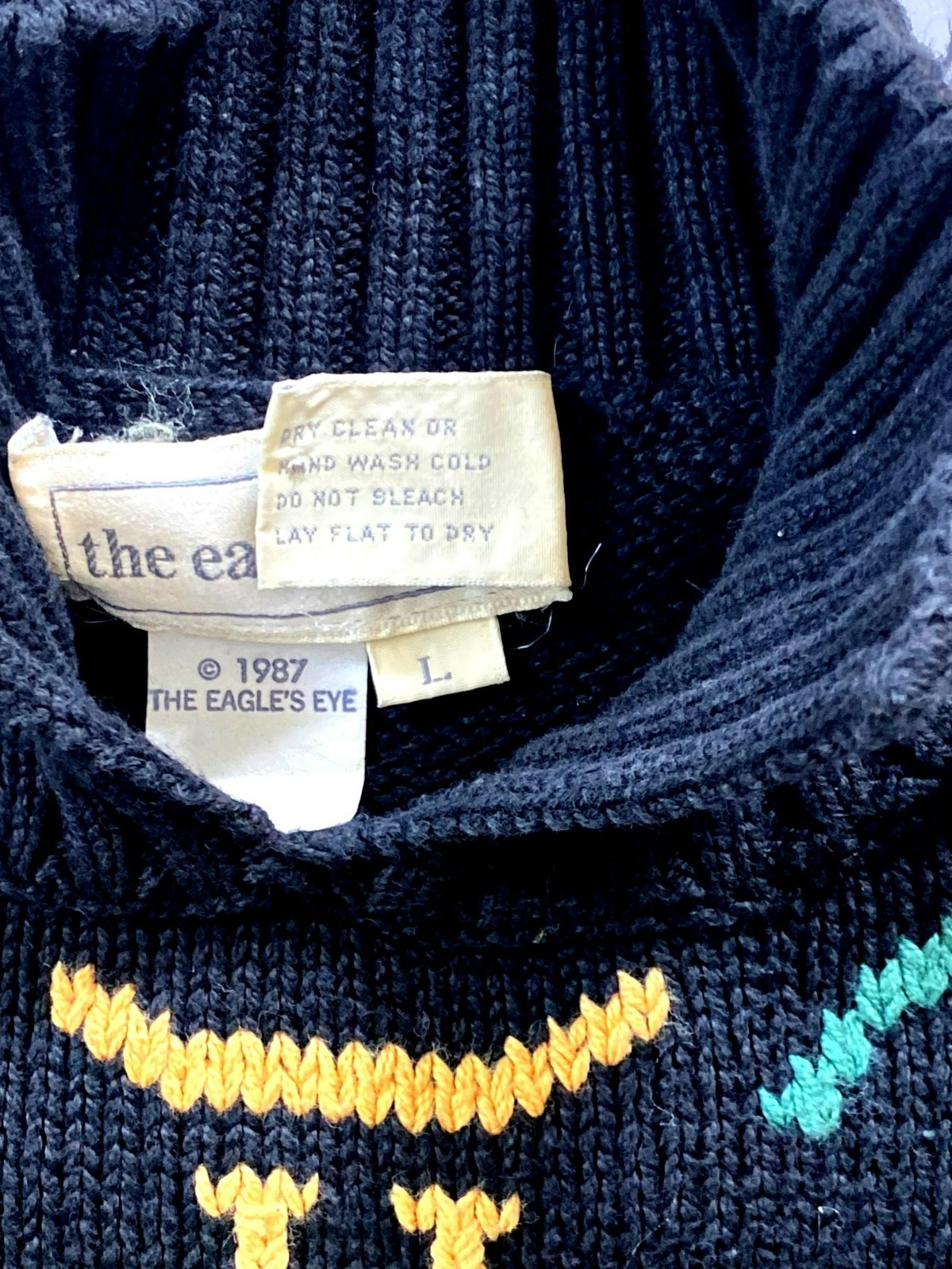 Vintage Sweater Eagle’s Eye Cottagecore Grannycore Alphabet Black Y2K 80’s LARGE