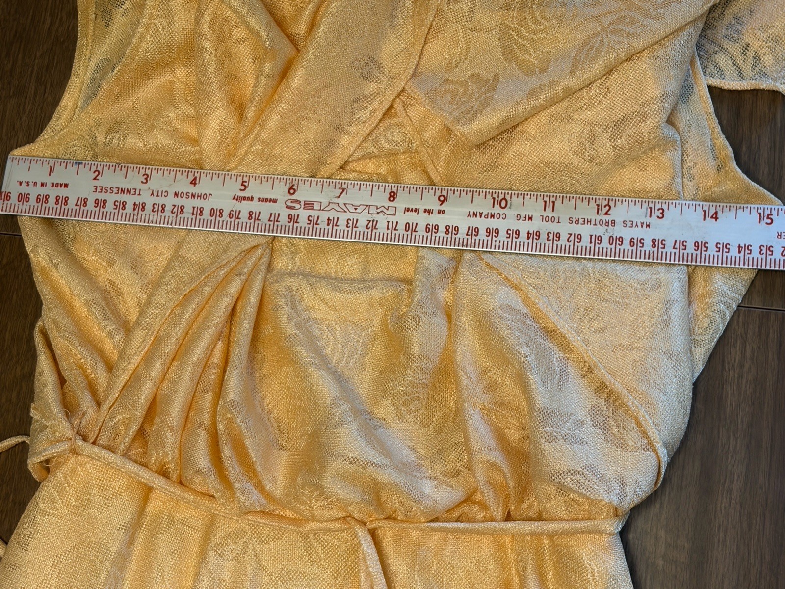 Vtg 70s-80’s Gold Rose Overlay Blouson Maxi Dress Floral Prairie Romantic