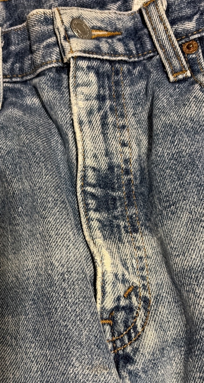 Vintage Levis 505 0216 Womens 31×26 Jeans Straight Distressed Paint Indigo Fades