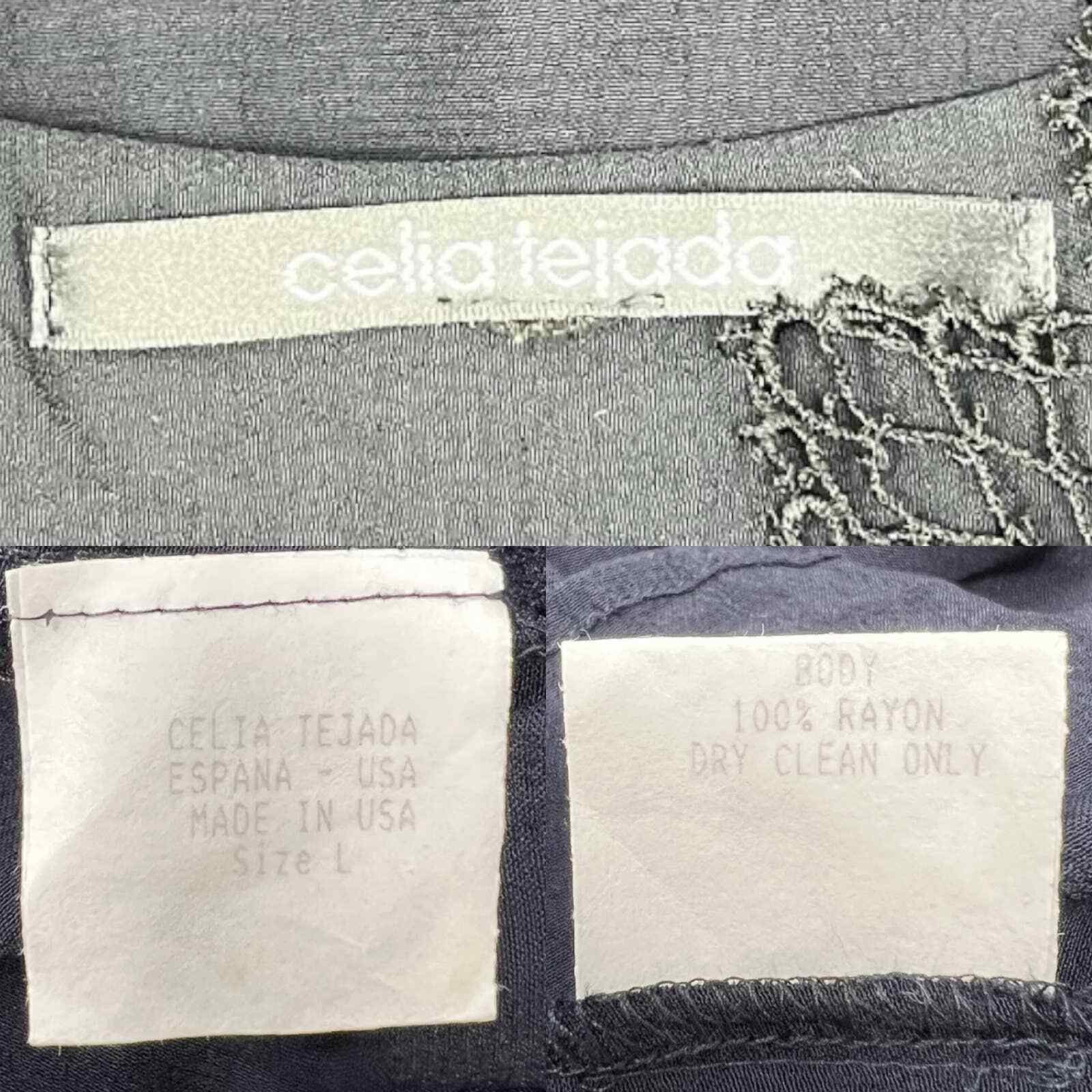 Vintage Celia Tejada Blouse (L) Bell Sleeves Crochet Lace Cuffs USA Rayon Black