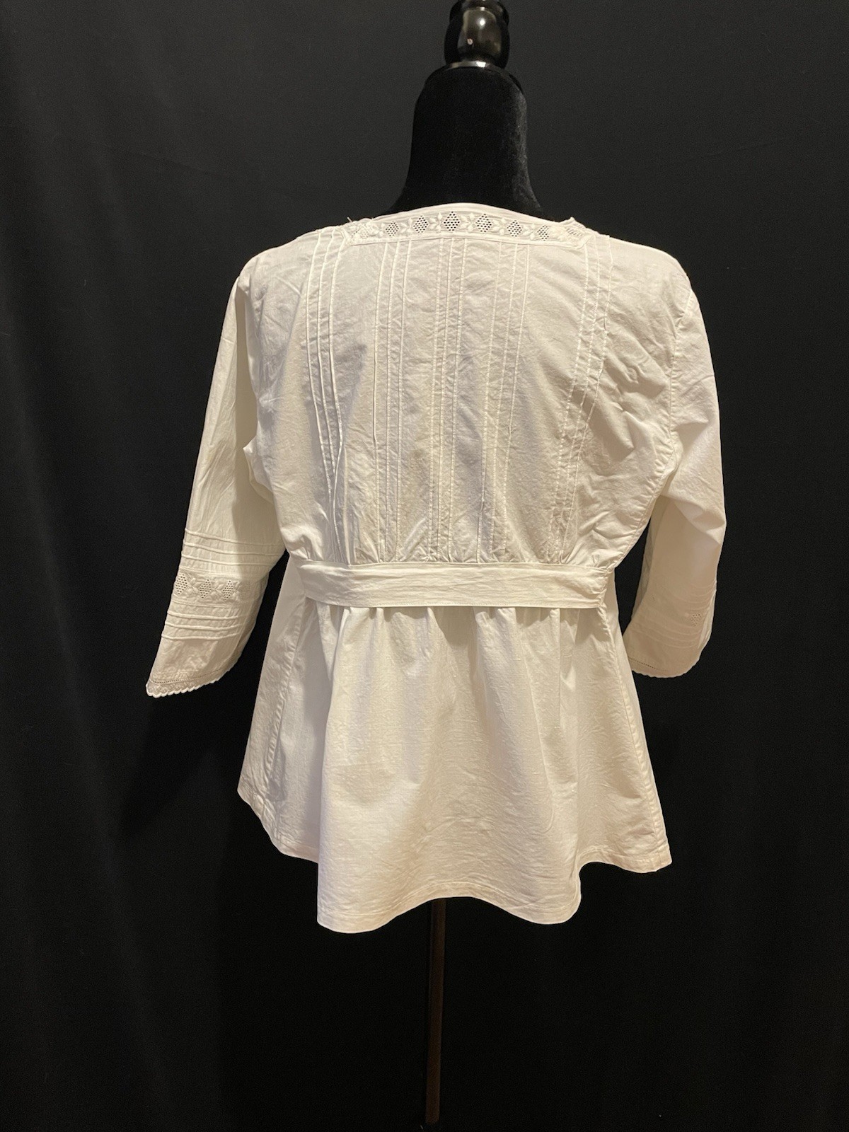 Vintage White Cotton Cut Lace Top Pin-tuck Mother Of Pearl Buttons Sz S/M