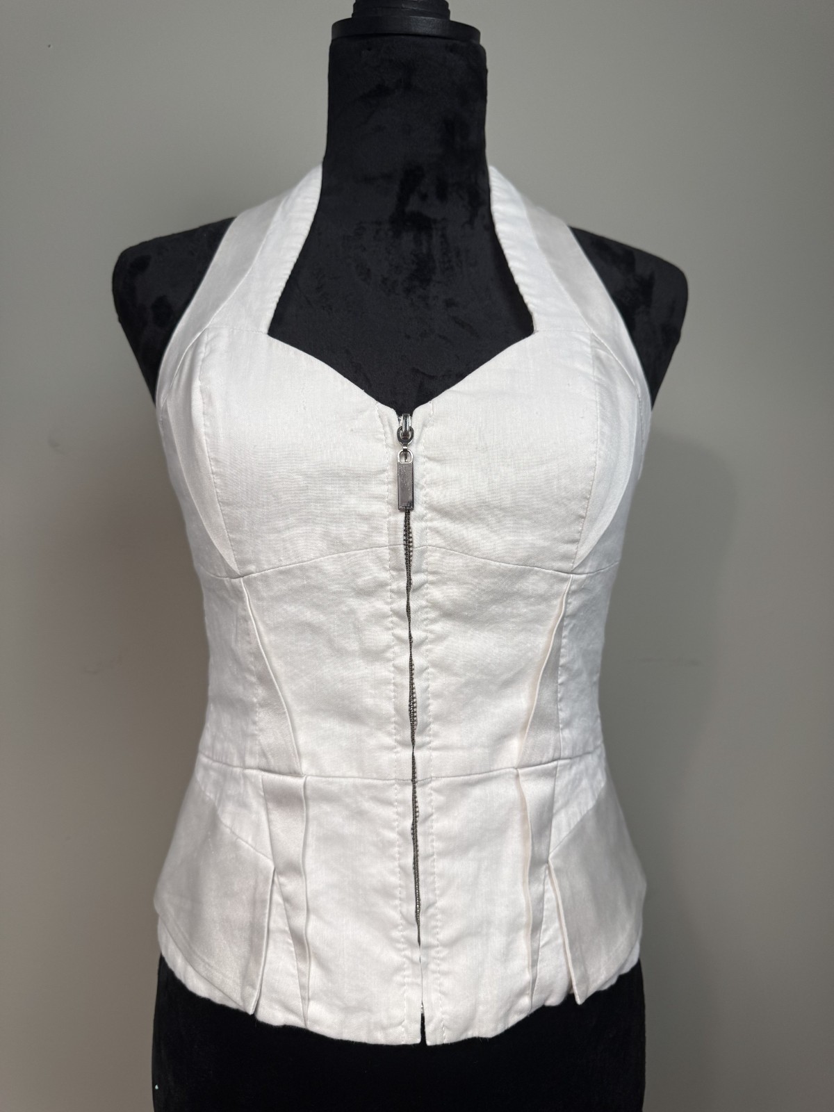 VTG Y2K BEBE Pristine Ivory Zip Up Lined Bustier Corset Women’s Sz S Sweetheart