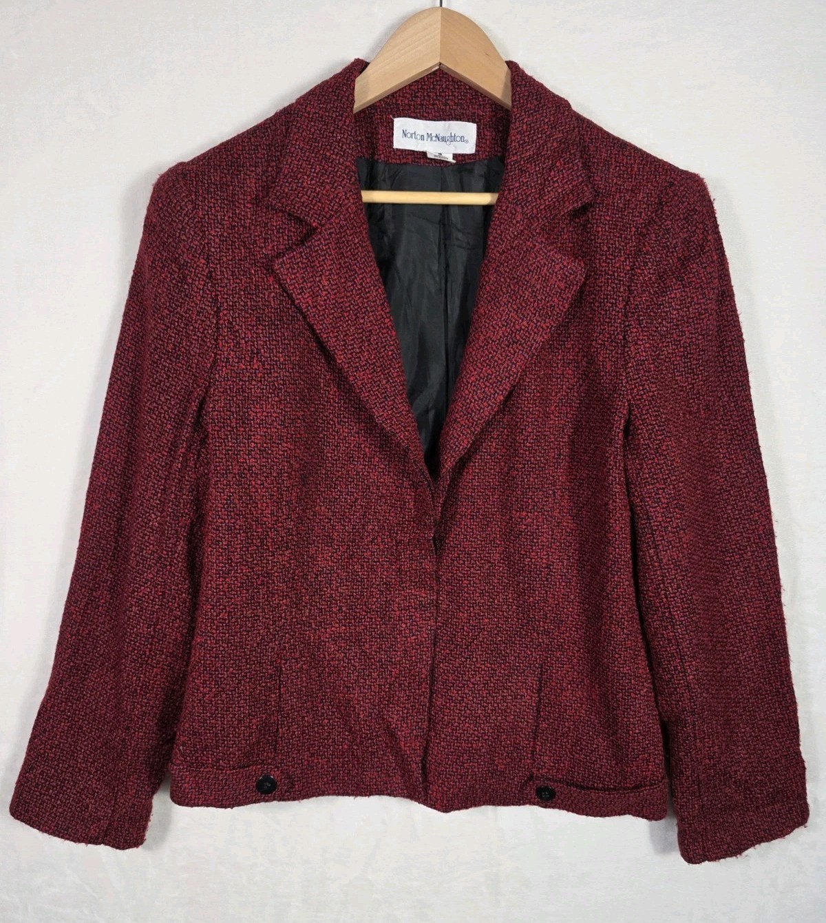 Vintage 90s Norton McNaughton Red Tweed Blazer Jacket Womens 12 Career Chic