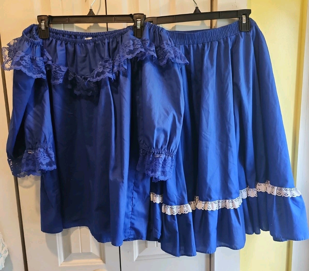 Partners Please! Malco Modes Square Dance Skirt XL & Blouse L Blue w White Lace