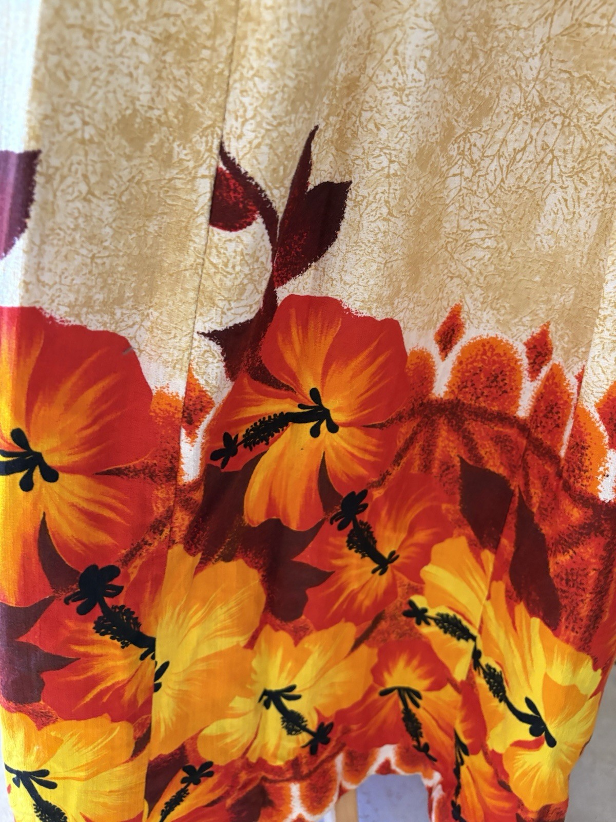 Vintage 60s Hawaiian Orange Floral Barkcloth Tiki Maxi Dress Island Casual Sz 12