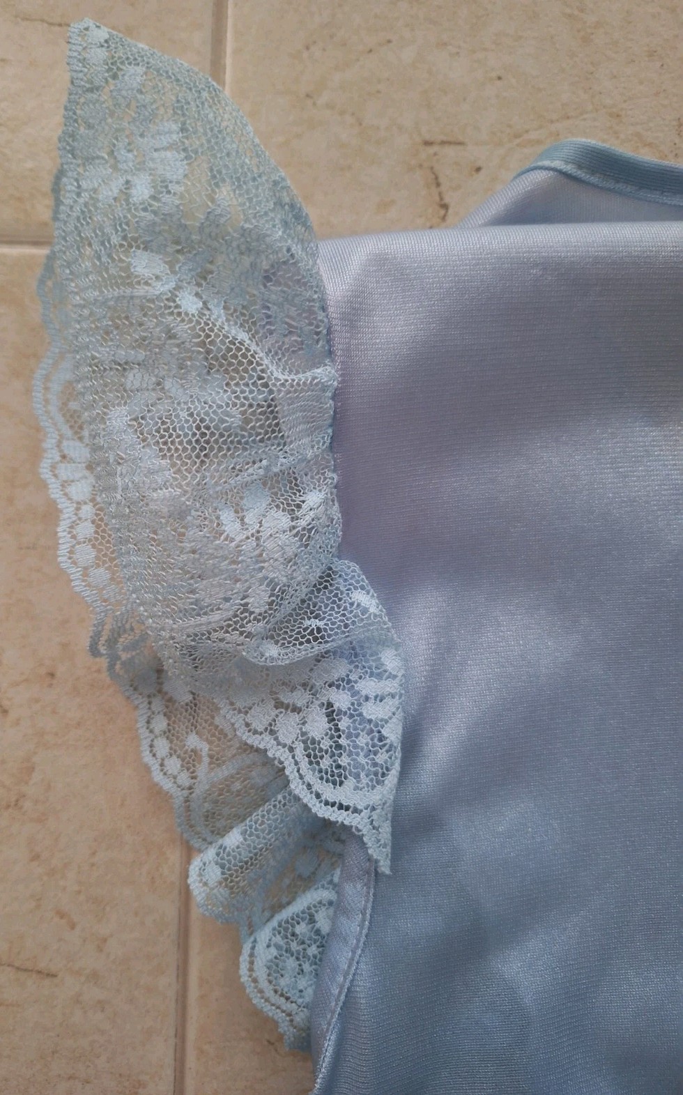 VTG Paramount Underwear Co Nylon Nightgown M Blue Lace&Floral Details Coquette