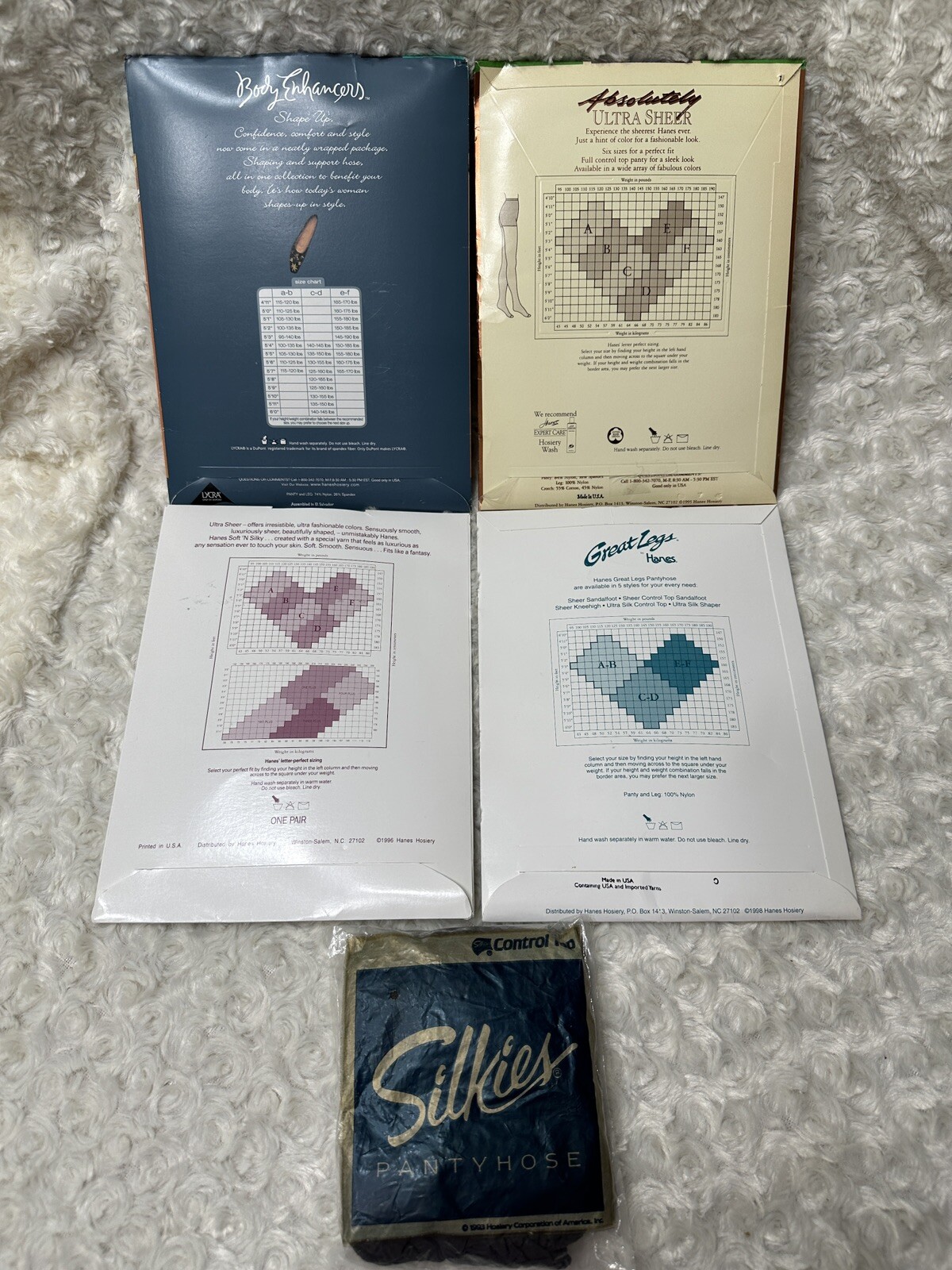 New Lot of 5 Hanes Pantyhose Nylon Great Legs Body Enhancers Sheer Size A/B