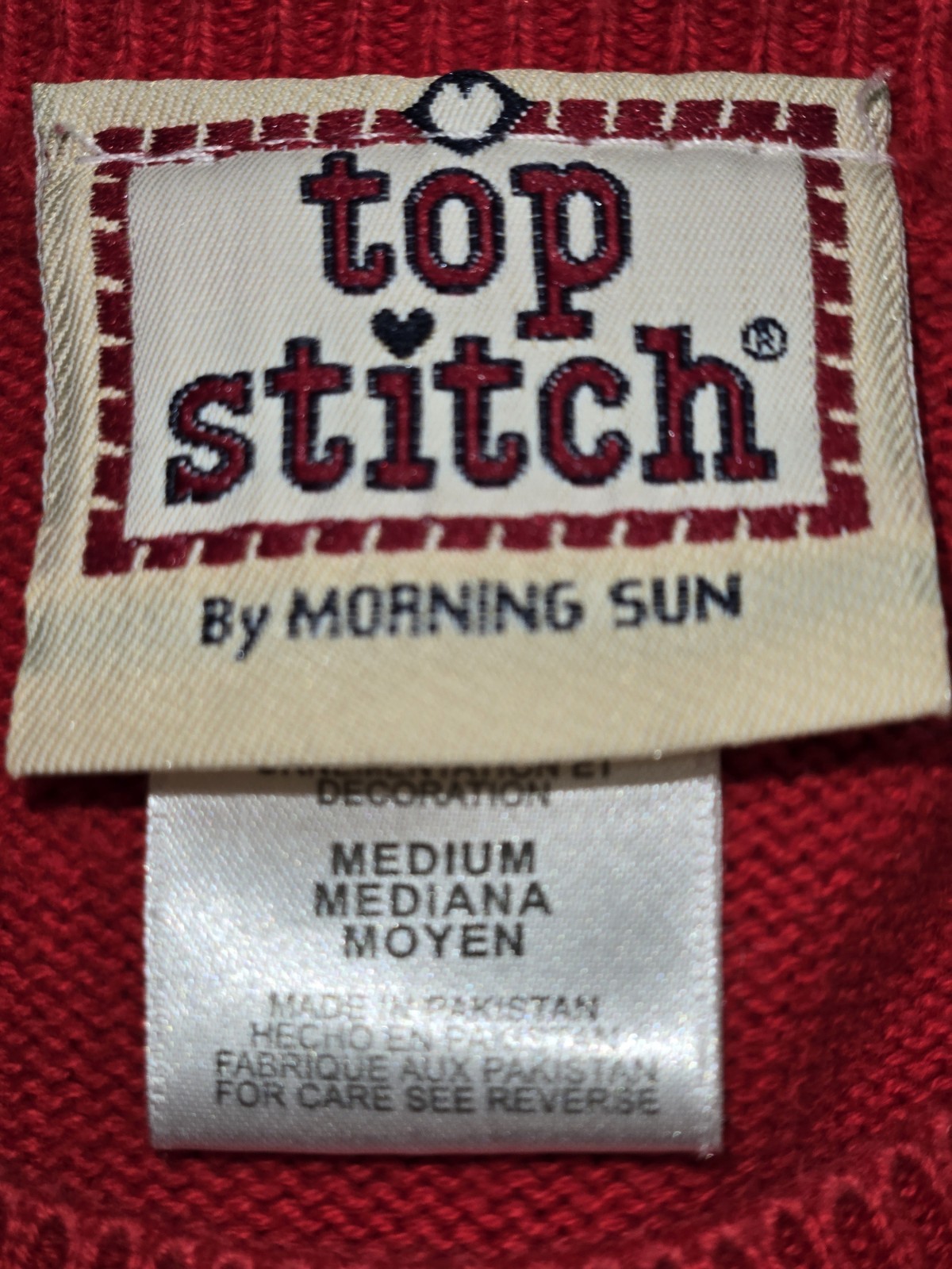 Women’s Vintage Top Stitch By Morning Sun Red Sweater W/ White Emb Tree Size MED