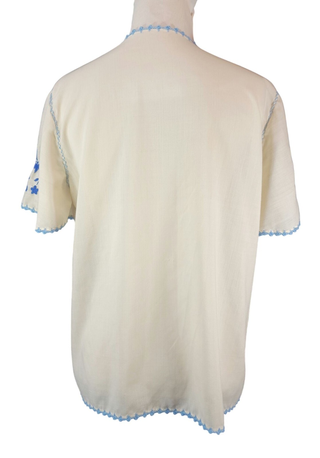Vintage 1930s Hungarian White & Blue Bohemian Embroidered Floral Folk Blouse S