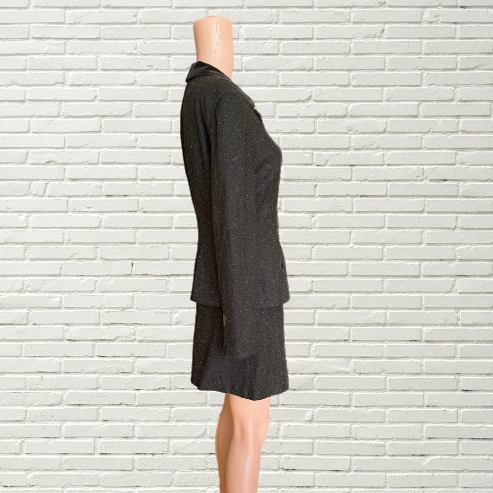 Vintage 90s Does 40s Two Piece Set Brown Wool Tailored Blazer And Skirt