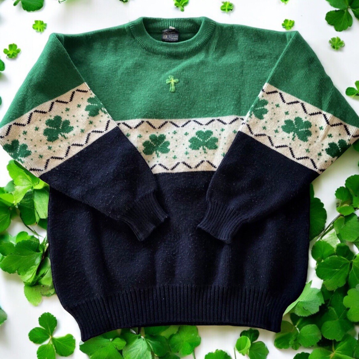 Vtg Blarney Castle Irish Sweater Size Medium Pullover Shamrocks St Patricks Day