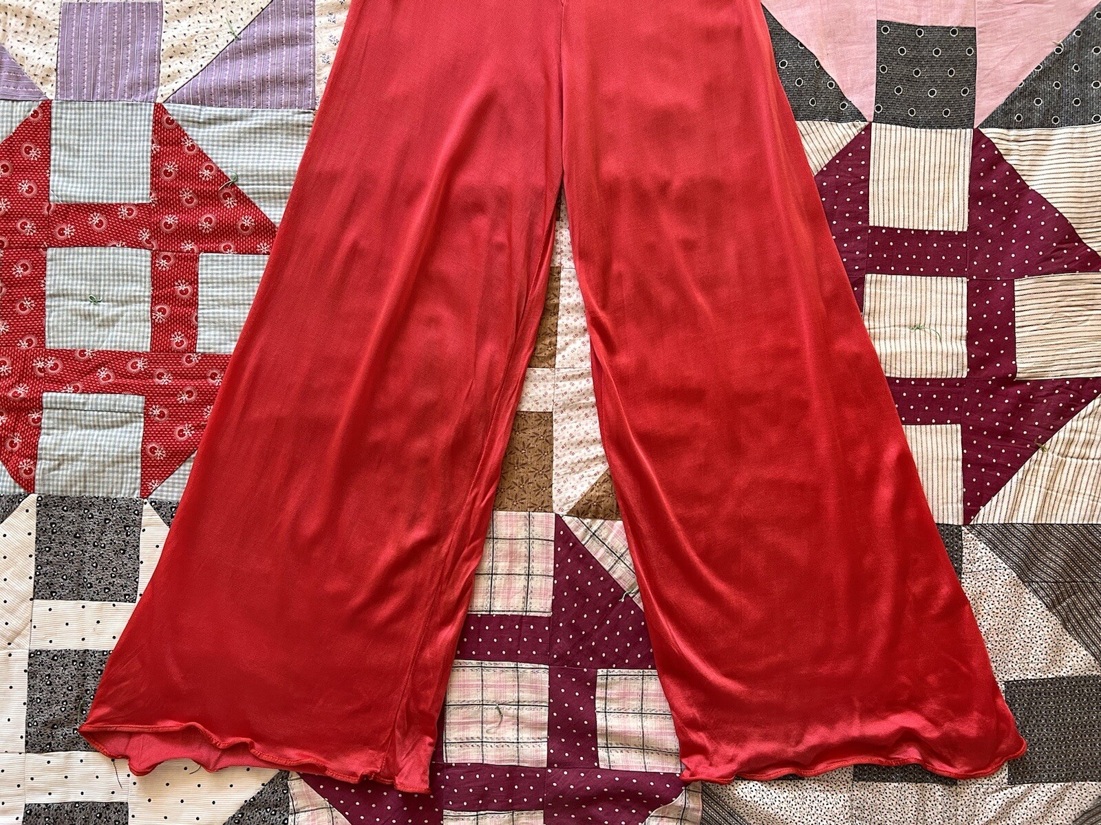 Vintage 1930s Red & Cream Trompe L’Oeil Rayon Jersey Beach Pajamas Jumpsuit Deco