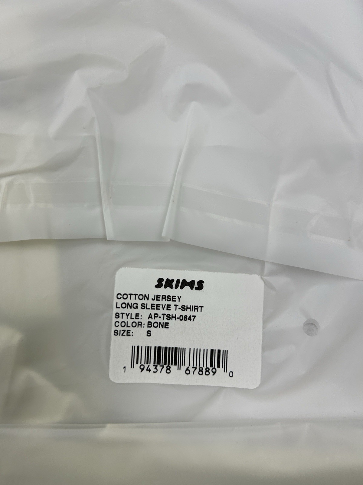 SKIMS Cotton Jersey Long Sleeve T-Shirt – Bone – S Small – NEW