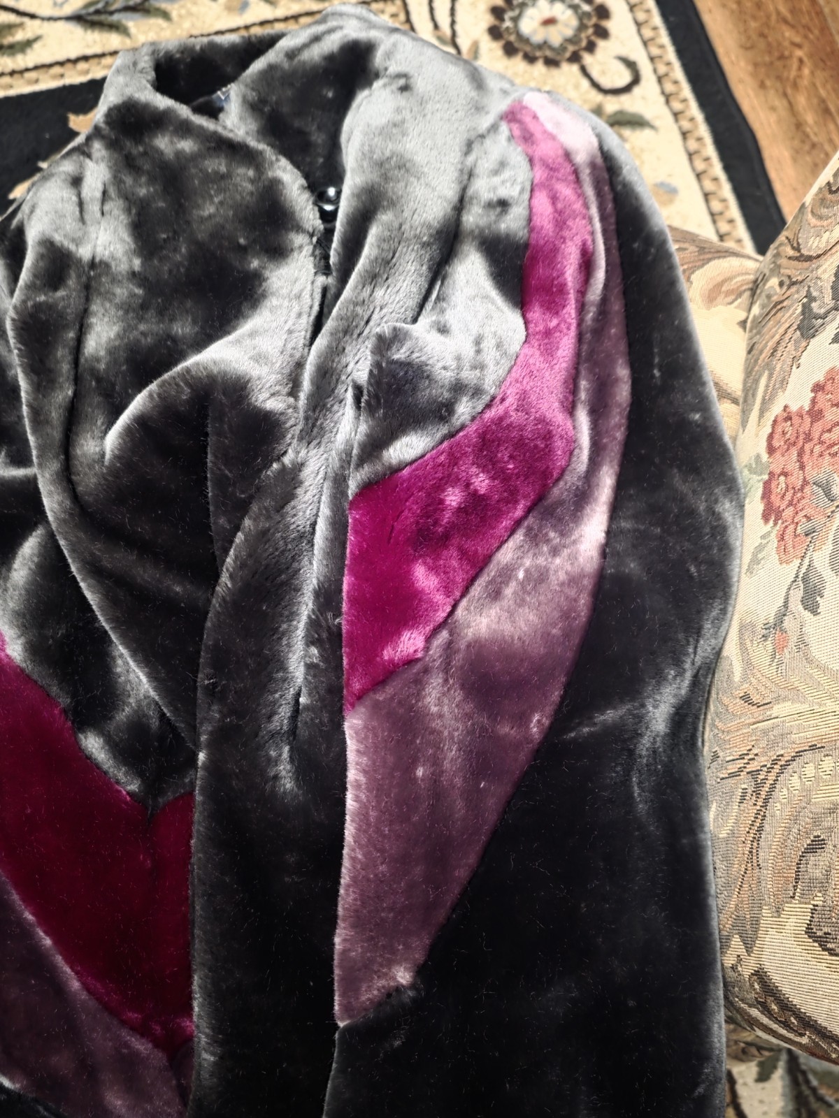 Vintage 80s Outerlayers Coat Faux Fur S 7/8 Dark Gray Mauve Burgundy Mob Wife