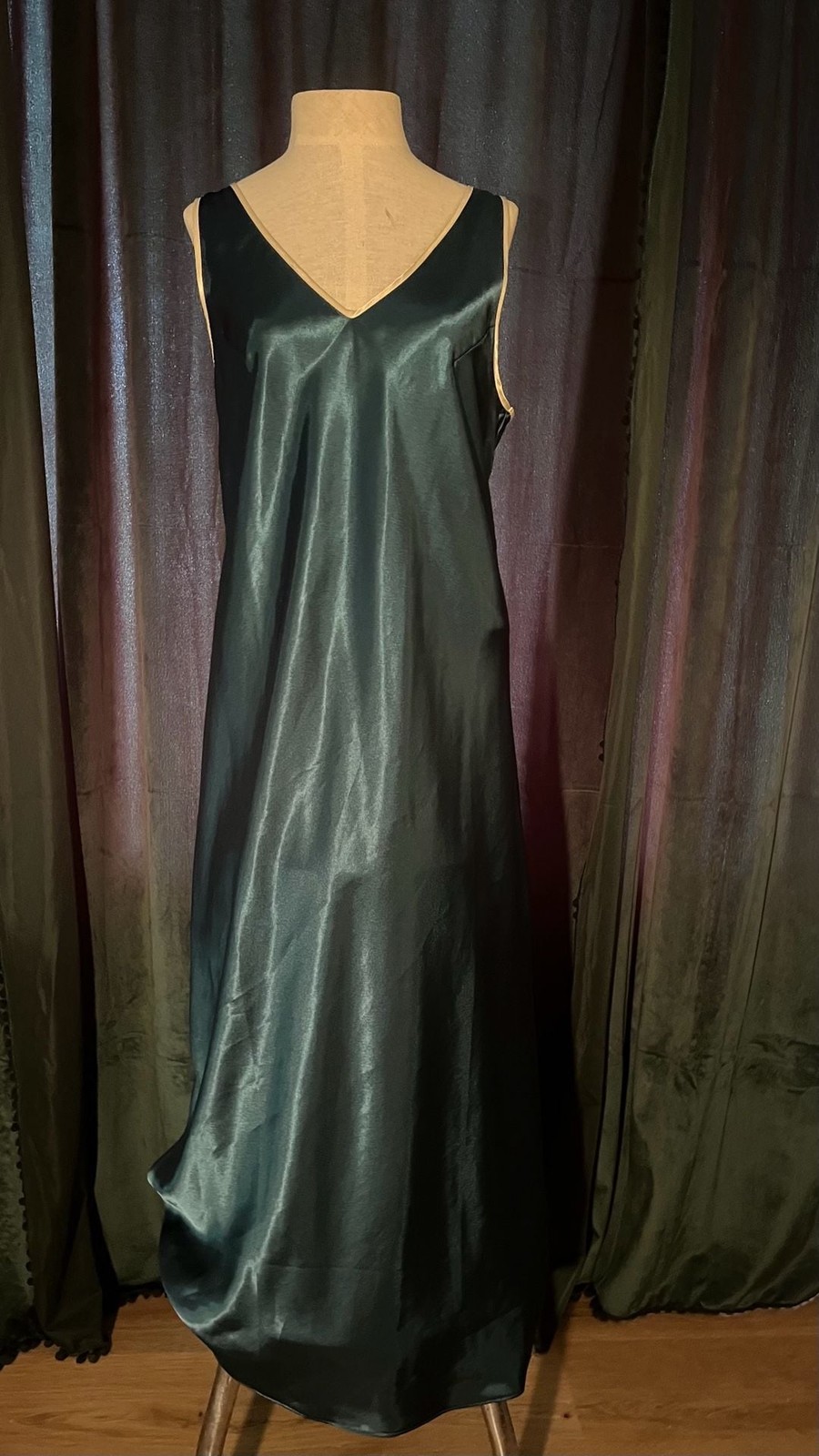 Go Softly Vintage Dark Green Satin Nightgown